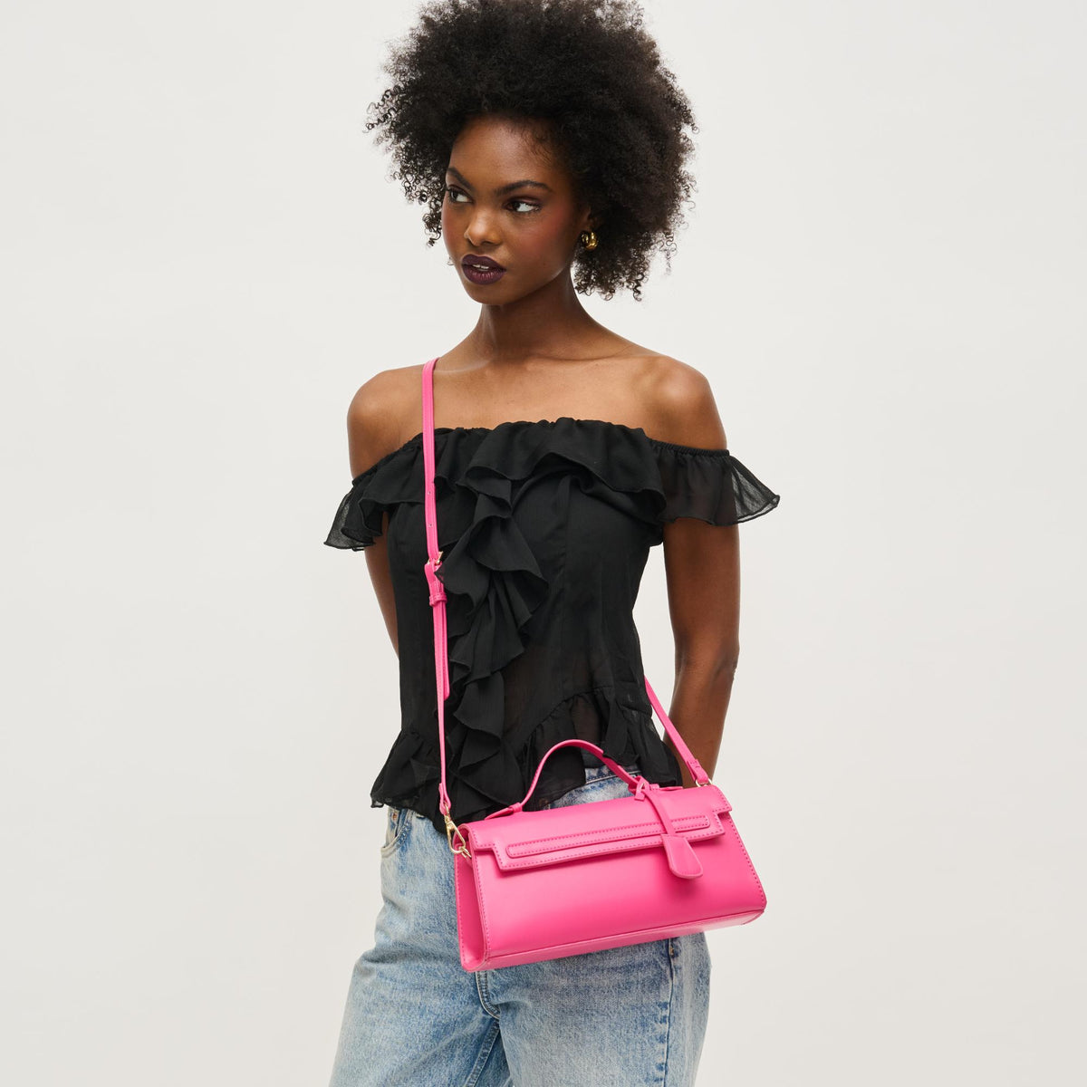 Woman wearing Fuchsia Urban Expressions Susie Crossbody 840611152848 View 1 | Fuchsia