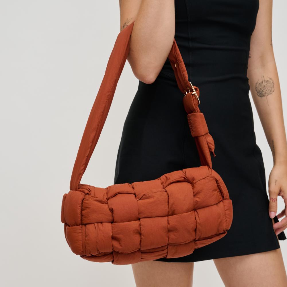 Woman wearing Rust Urban Expressions Brett Shoulder Bag 840611193452 View 1 | Rust