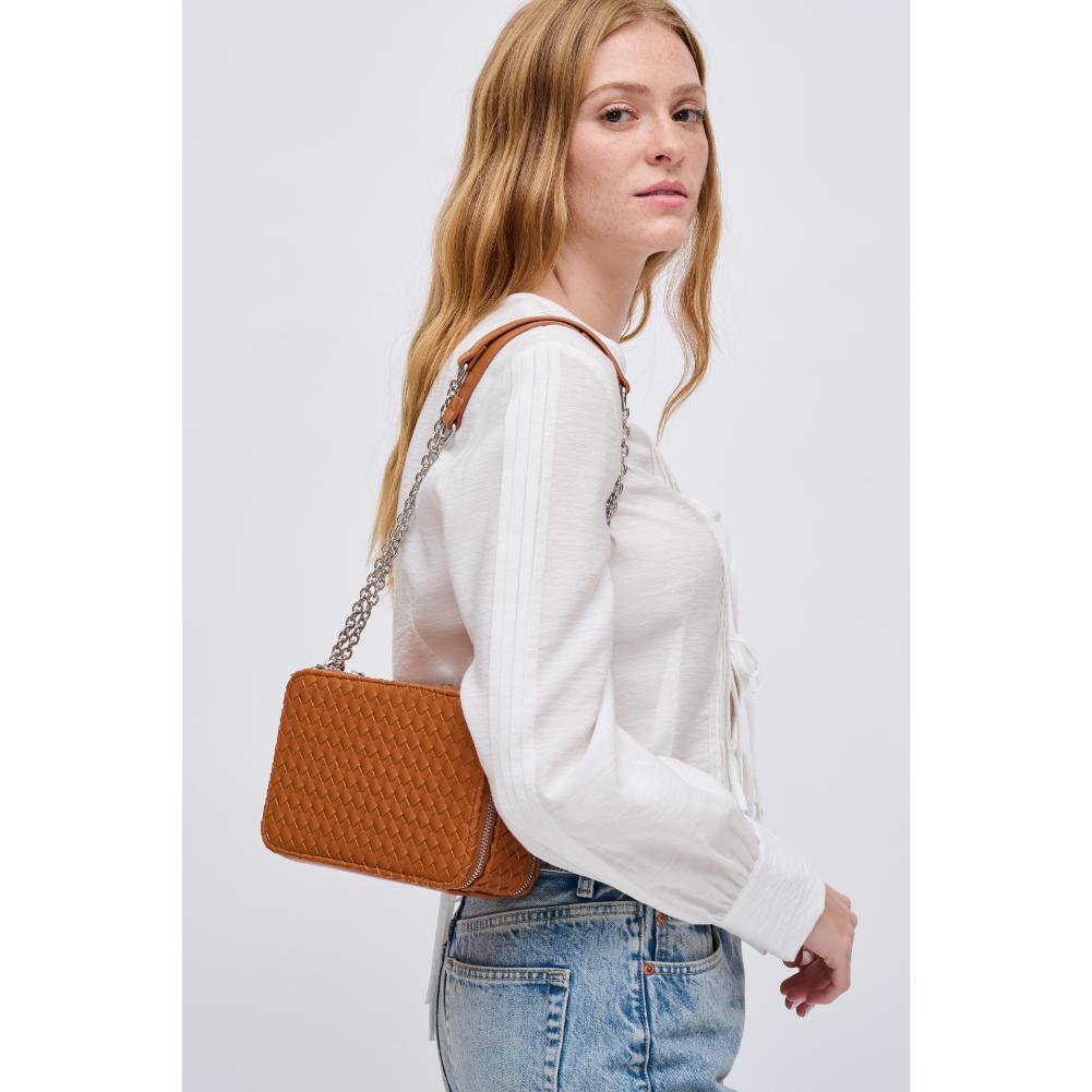 Woman wearing Tan Urban Expressions Elle Crossbody 840611124470 View 2 | Tan