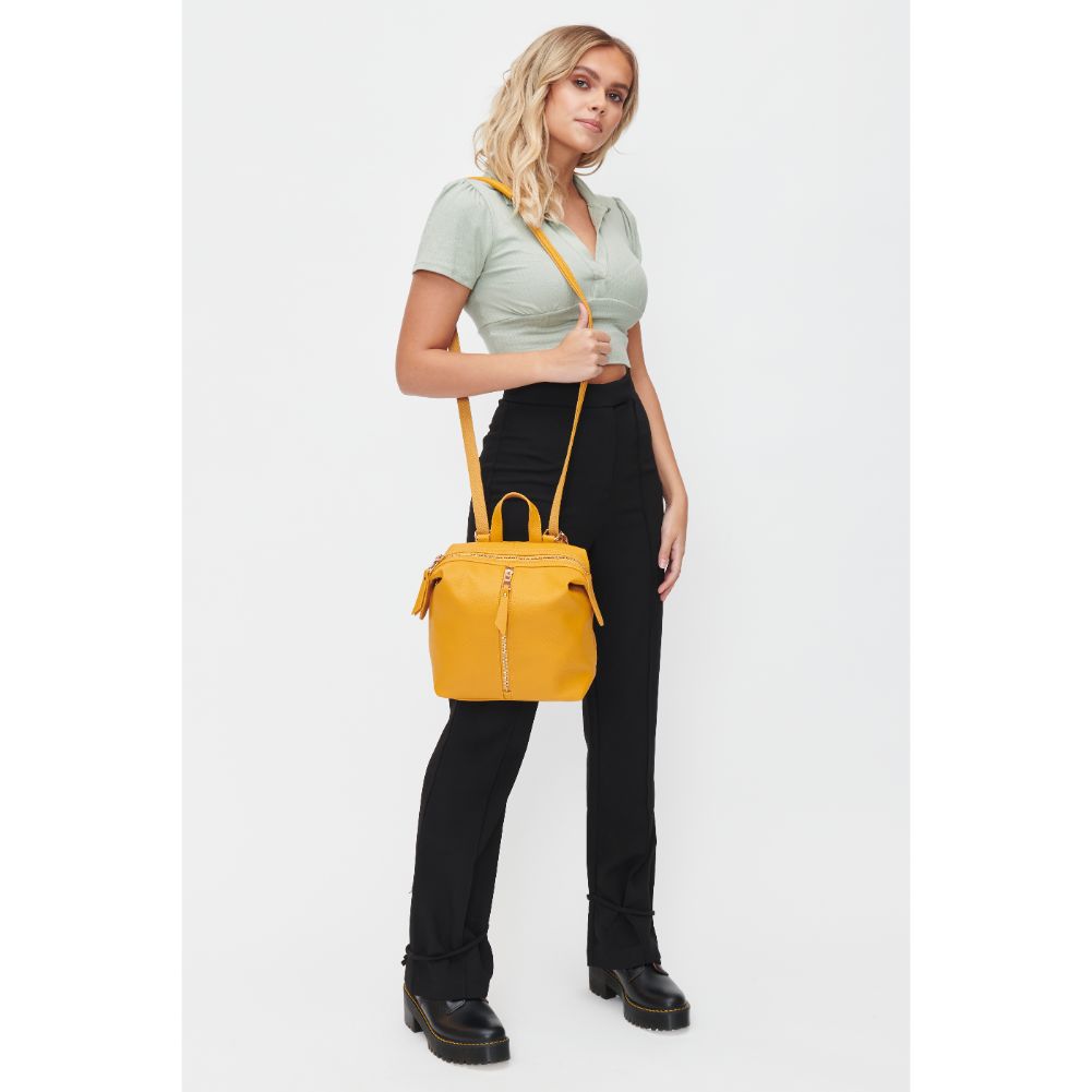 Woman wearing Mustard Urban Expressions Petit - Kenzie Backpack 840611101198 View 4 | Mustard