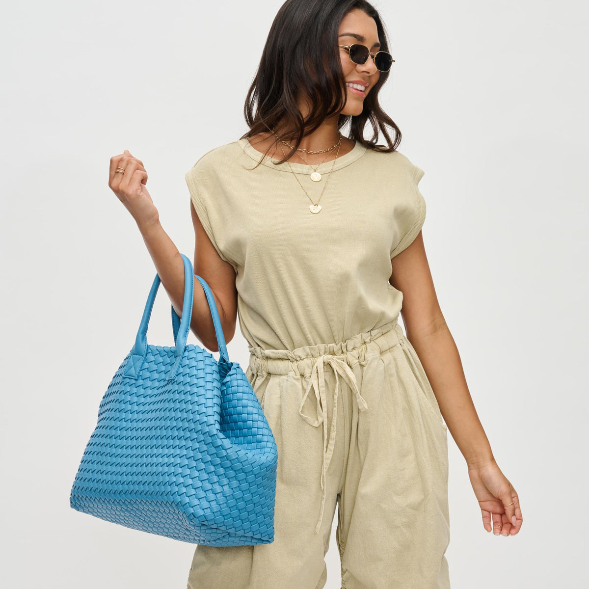 Woman wearing Denim Urban Expressions Ithaca Tote 840611122551 View 3 | Denim