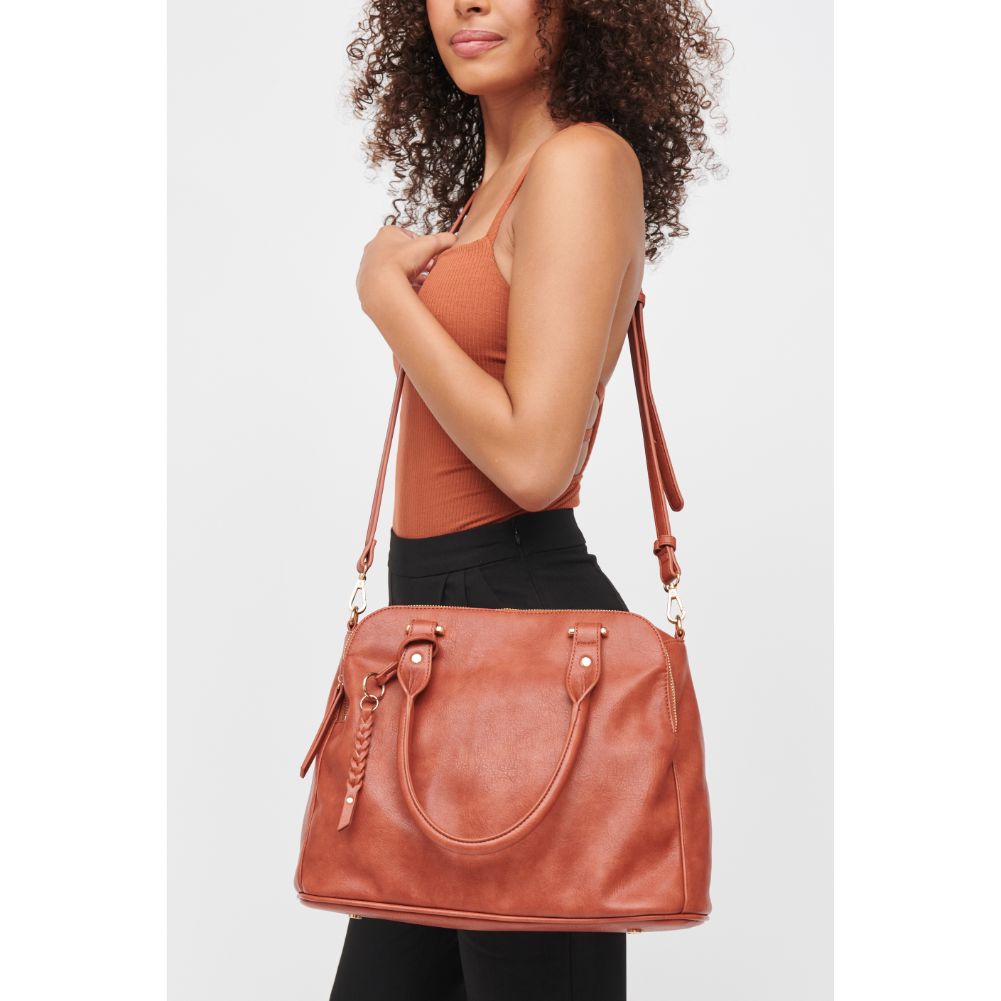 Woman wearing Rust Urban Expressions Noreen Satchel 840611185358 View 2 | Rust