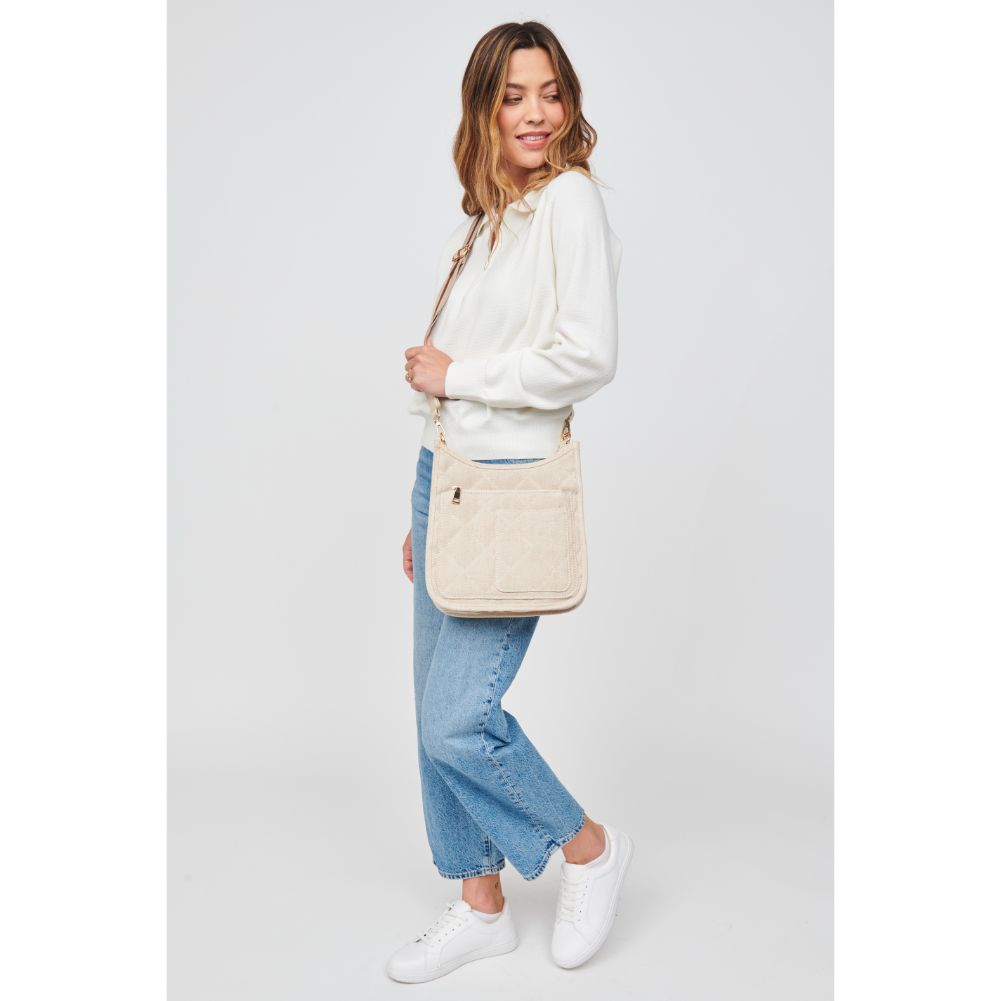 Woman wearing Oatmeal Urban Expressions Harlie Crossbody 840611102744-inactive View 2 | Oatmeal