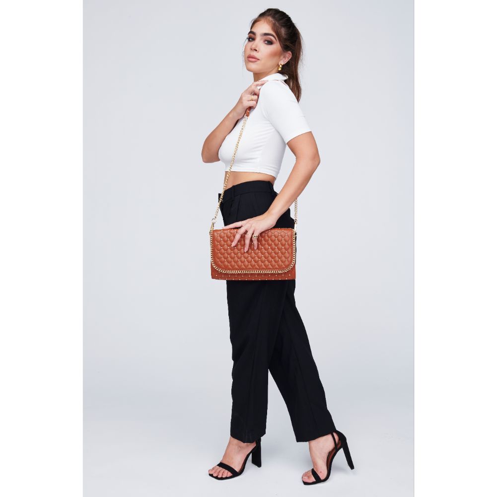 Woman wearing Tan Urban Expressions Viola Clutch 818209011020 View 3 | Tan