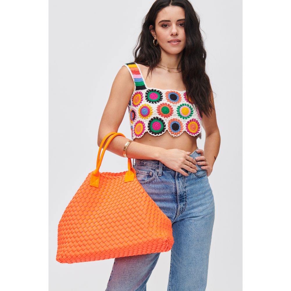 Woman wearing Orange Urban Expressions Ithaca - Woven Neoprene Tote 840611107893 View 1 | Orange