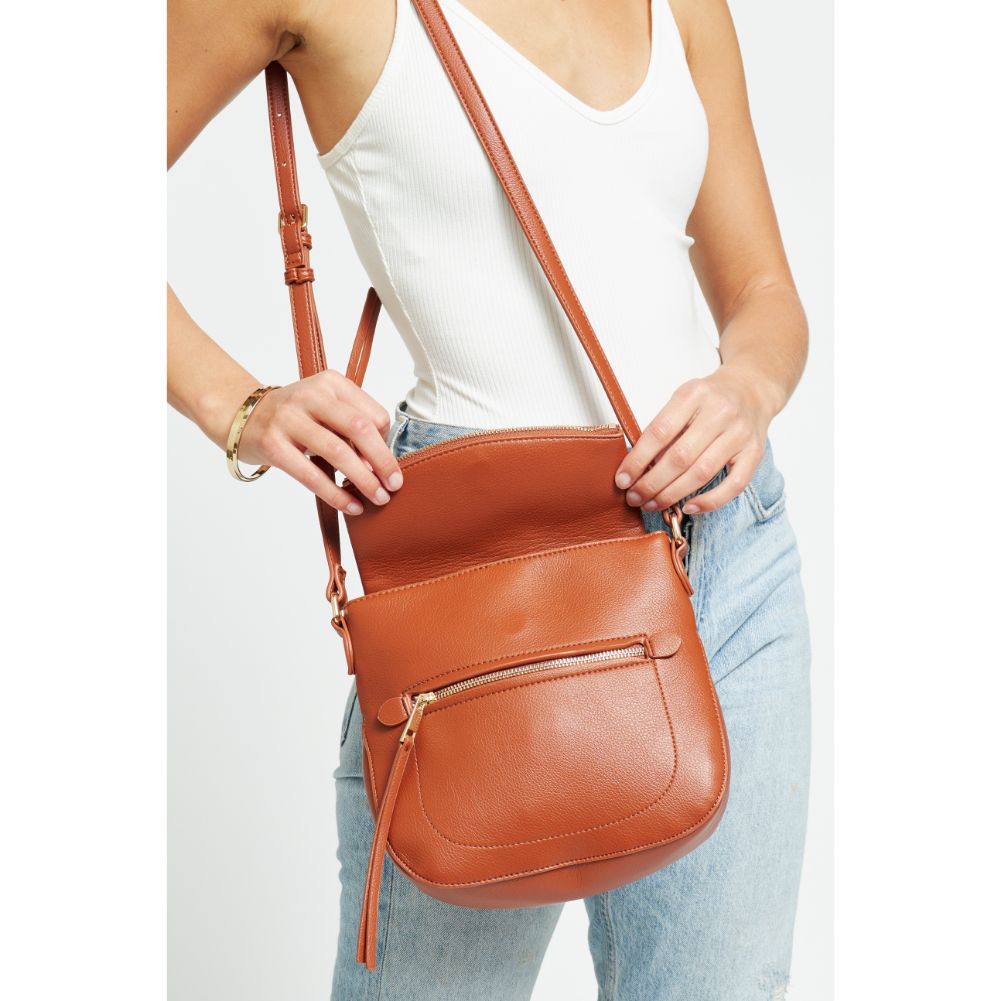 Woman wearing Cognac Urban Expressions Jean Crossbody 840611177193 View 4 | Cognac