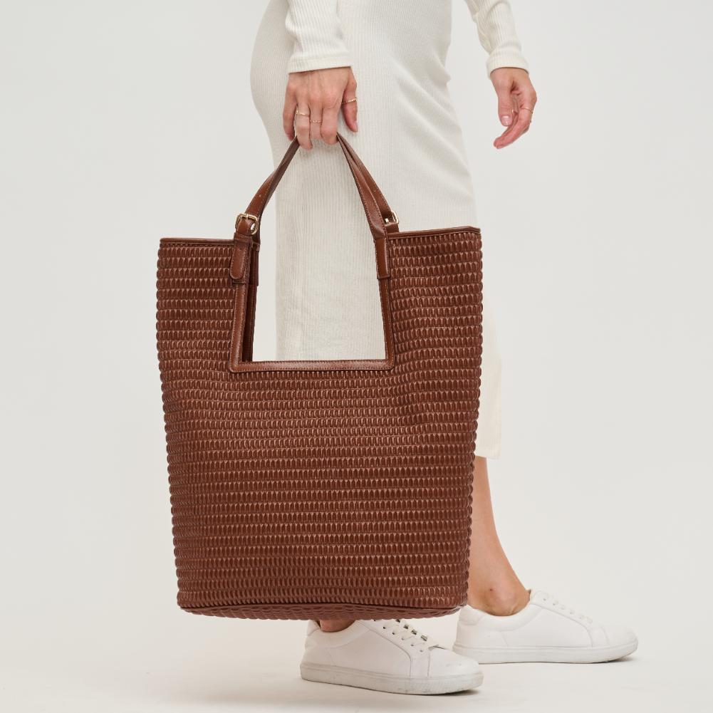 Woman wearing Chocolate Urban Expressions Aiden Tote 840611193612 View 4 | Chocolate