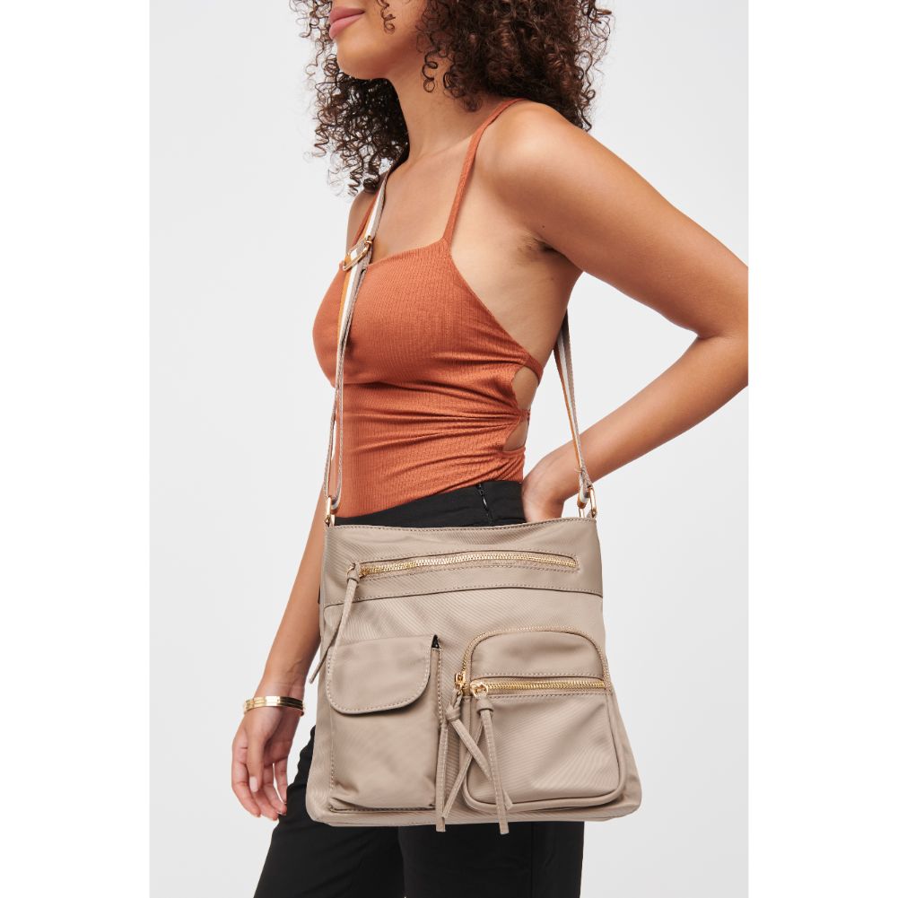 Woman wearing Taupe Urban Expressions Shay Messenger 840611182845 View 2 | Taupe