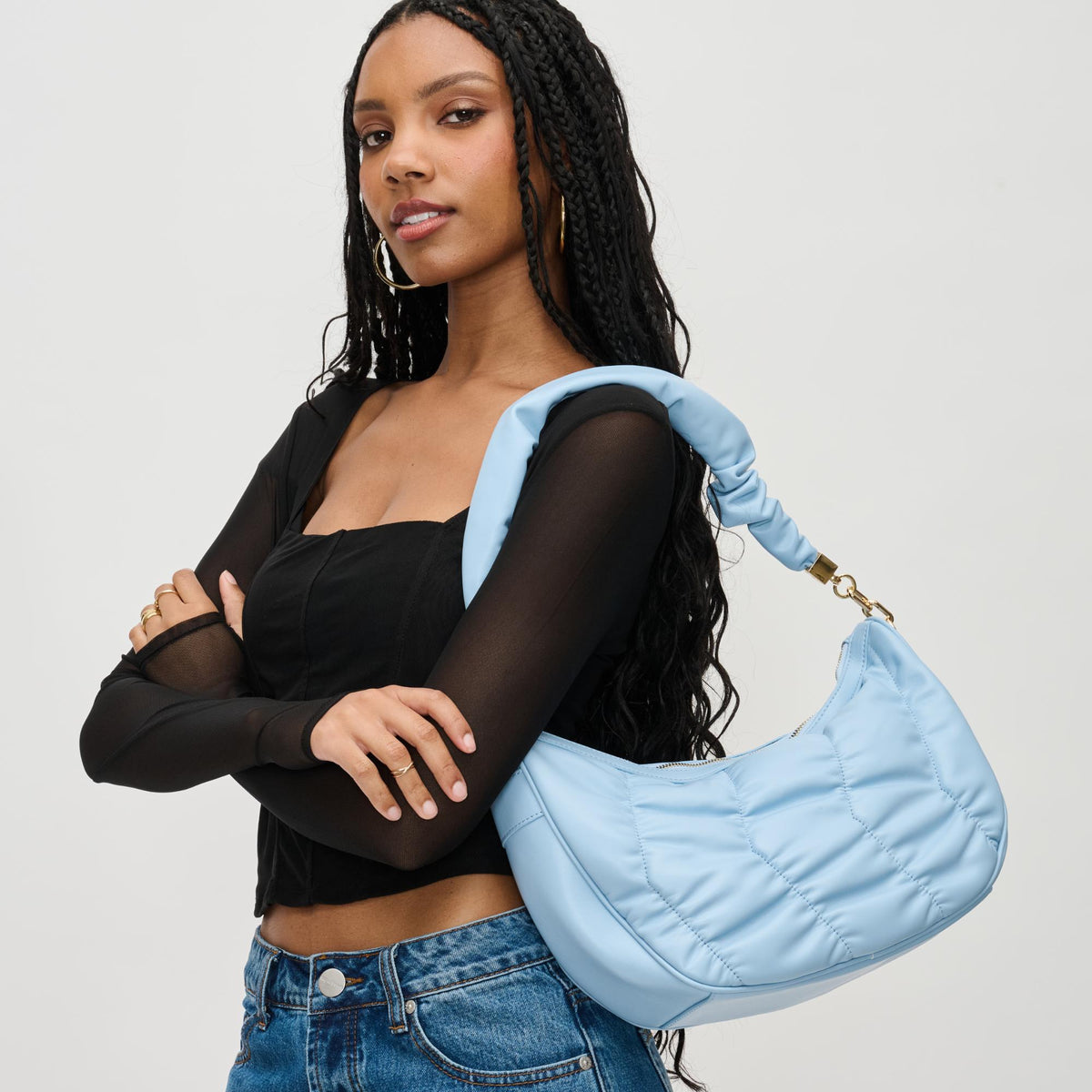 Woman wearing Sky Blue Urban Expressions Whitney Crossbody 840611130594 View 1 | Sky Blue