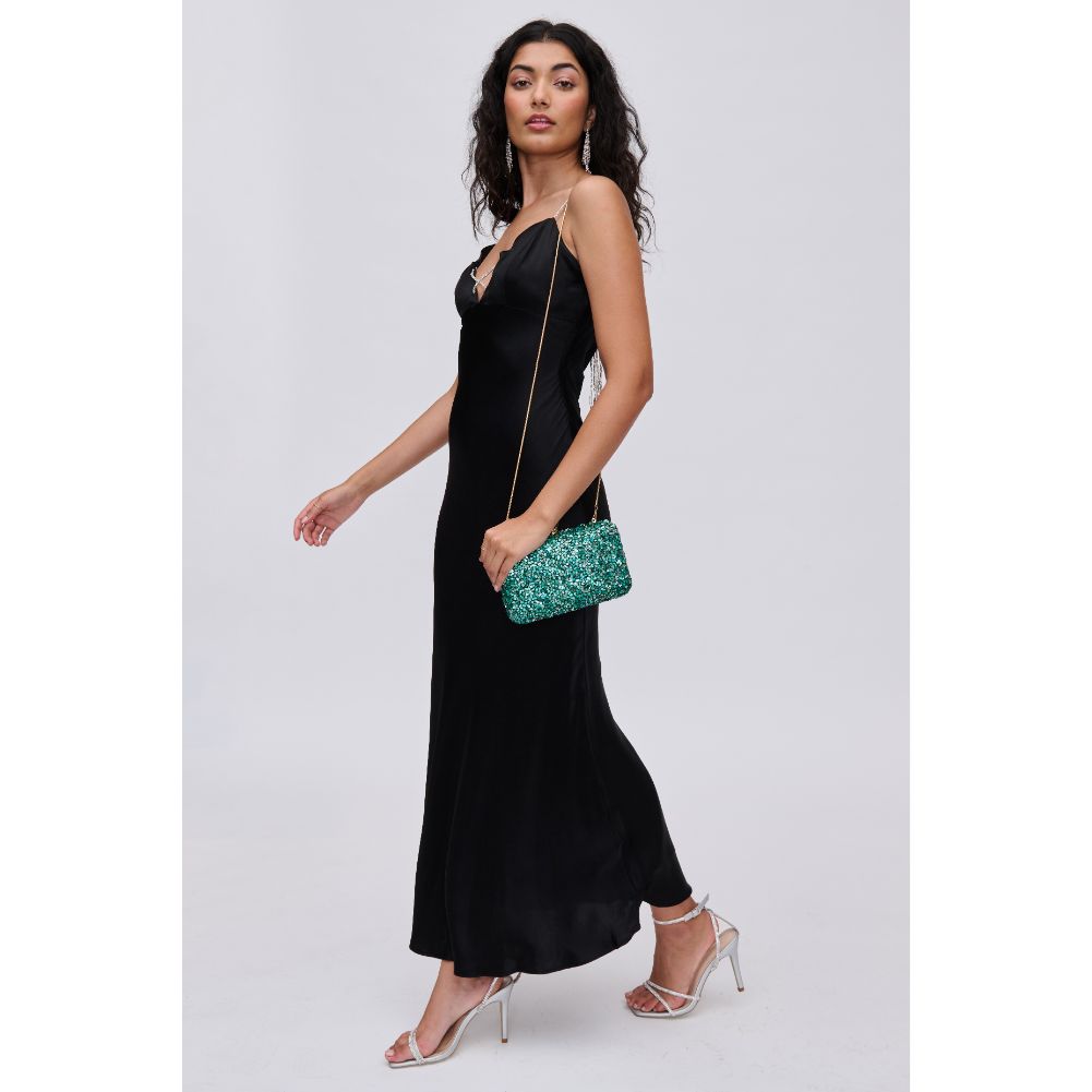 Woman wearing Emerald Urban Expressions Penelope Evening Bag 840611114099 View 4 | Emerald