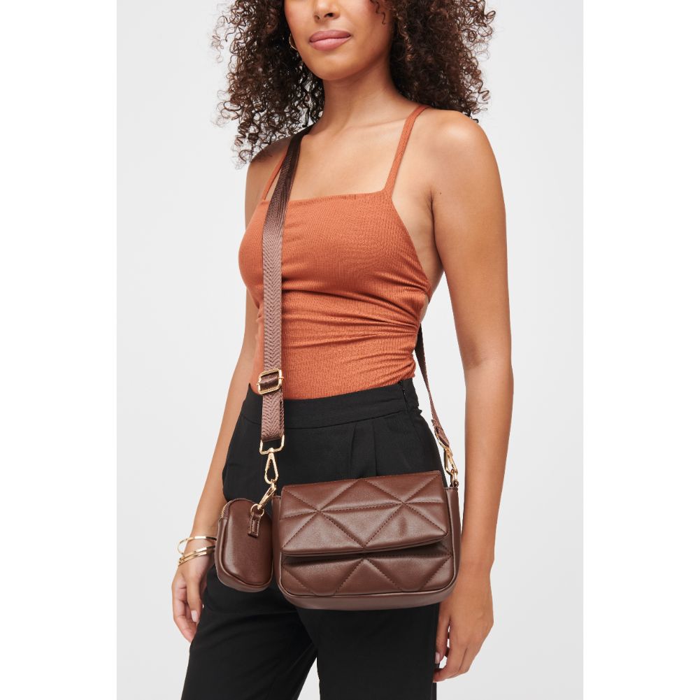 Woman wearing Espresso Urban Expressions Tasha Crossbody 840611185679 View 1 | Espresso