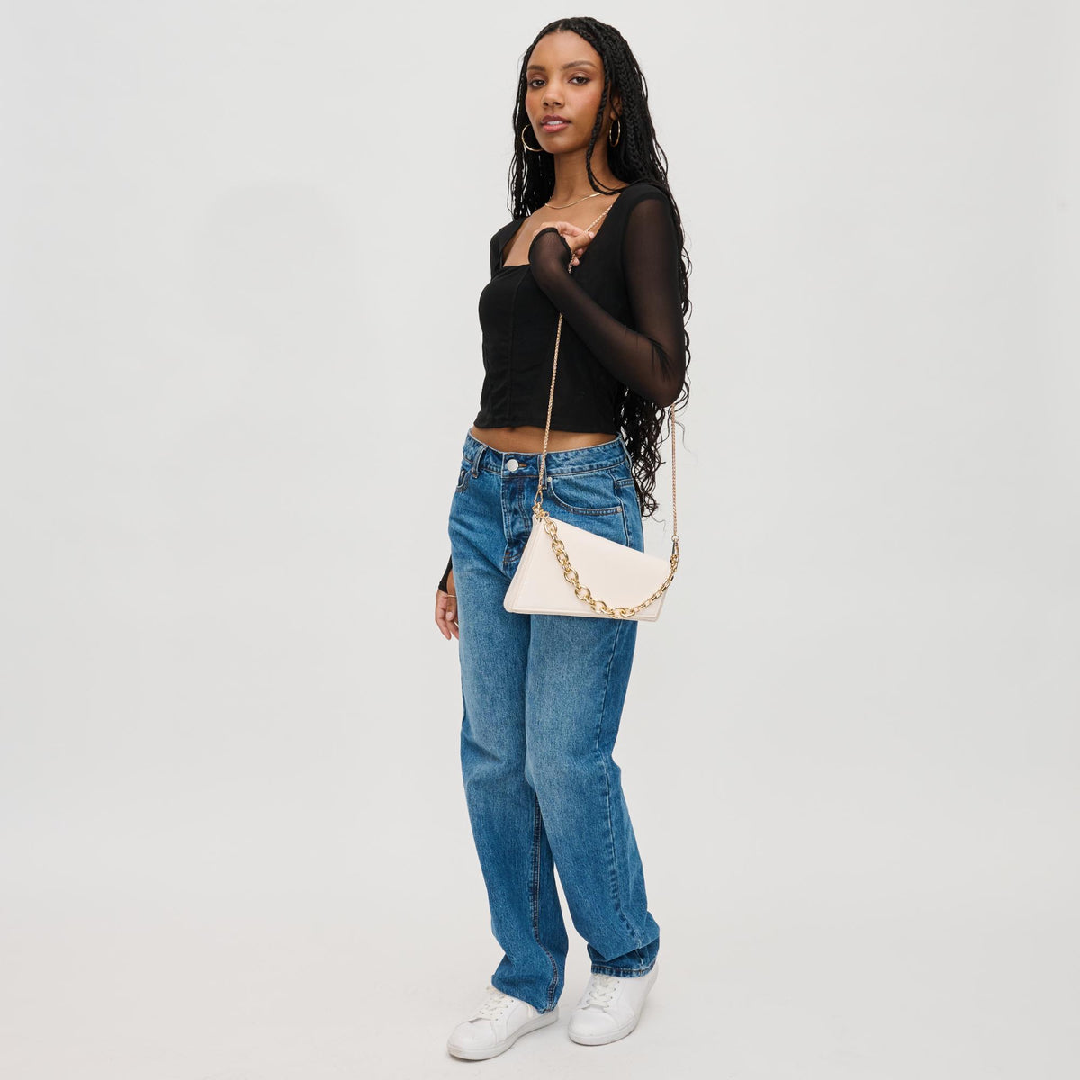 Woman wearing Oatmilk Urban Expressions Marla Crossbody 840611192363 View 2 | Oatmilk