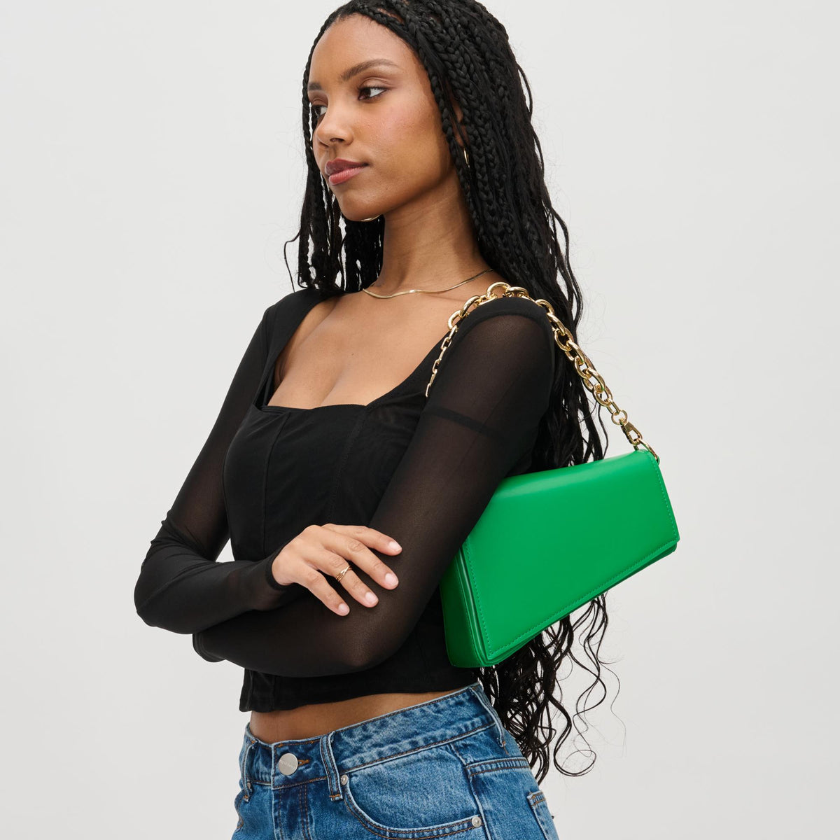 Woman wearing Kelly Green Urban Expressions Marla Crossbody 840611192387 View 3 | Kelly Green