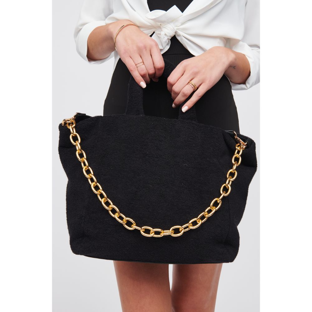 Woman wearing Black Urban Expressions Manisha - Terry Cloth Tote 818209019781 View 4 | Black