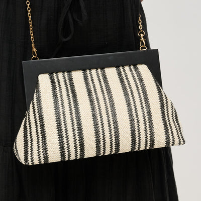 Woman wearing Black White Urban Expressions Margot Clutch 840611143655 View 1 | Black White