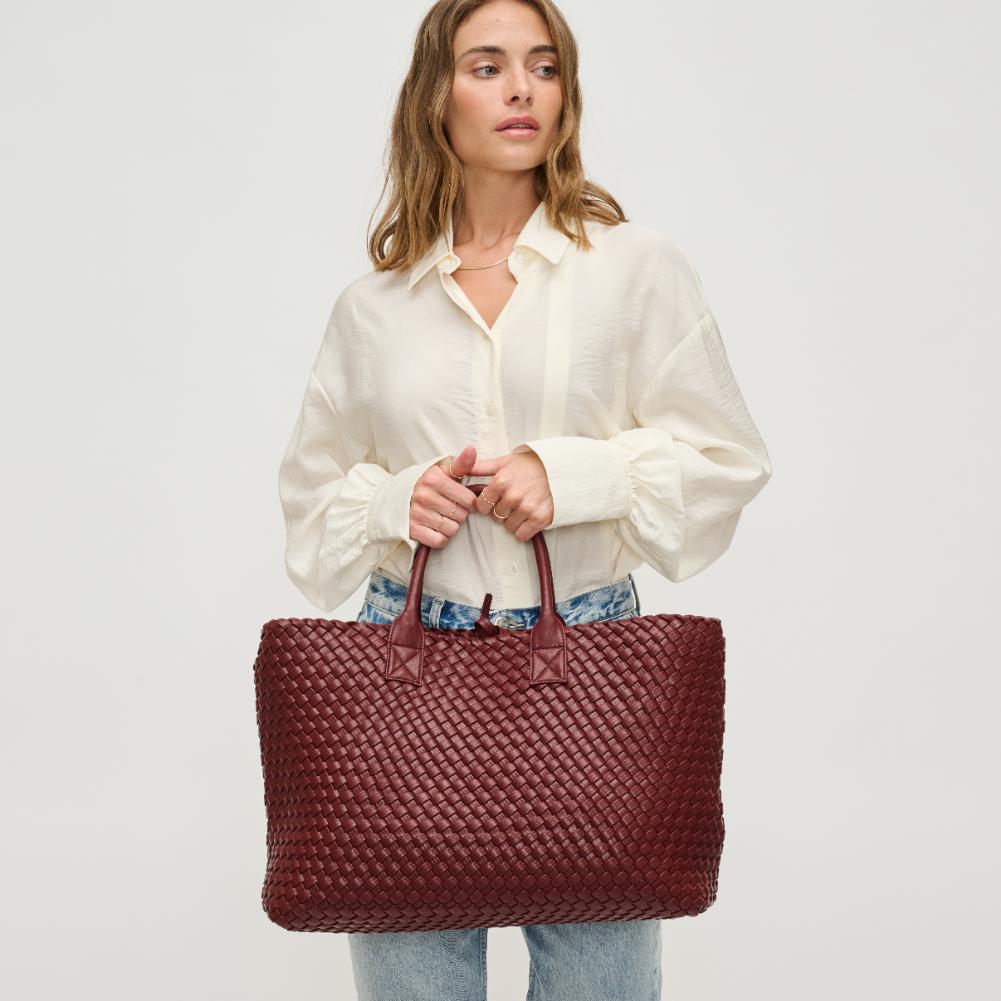 Woman wearing Burgundy Urban Expressions Ithaca Tote 840611119223 View 1 | Burgundy