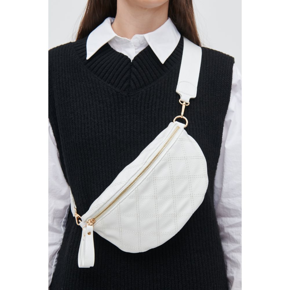 Woman wearing White Urban Expressions Lachlan - Quilted Belt Bag 840611113009 View 2 | White