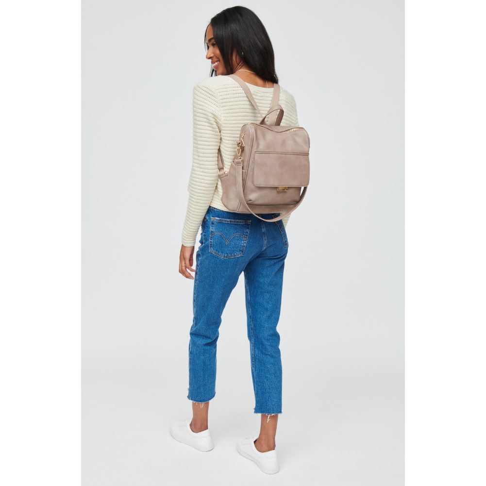 Woman wearing Taupe Urban Expressions Caroline Backpack 840611103512 View 2 | Taupe