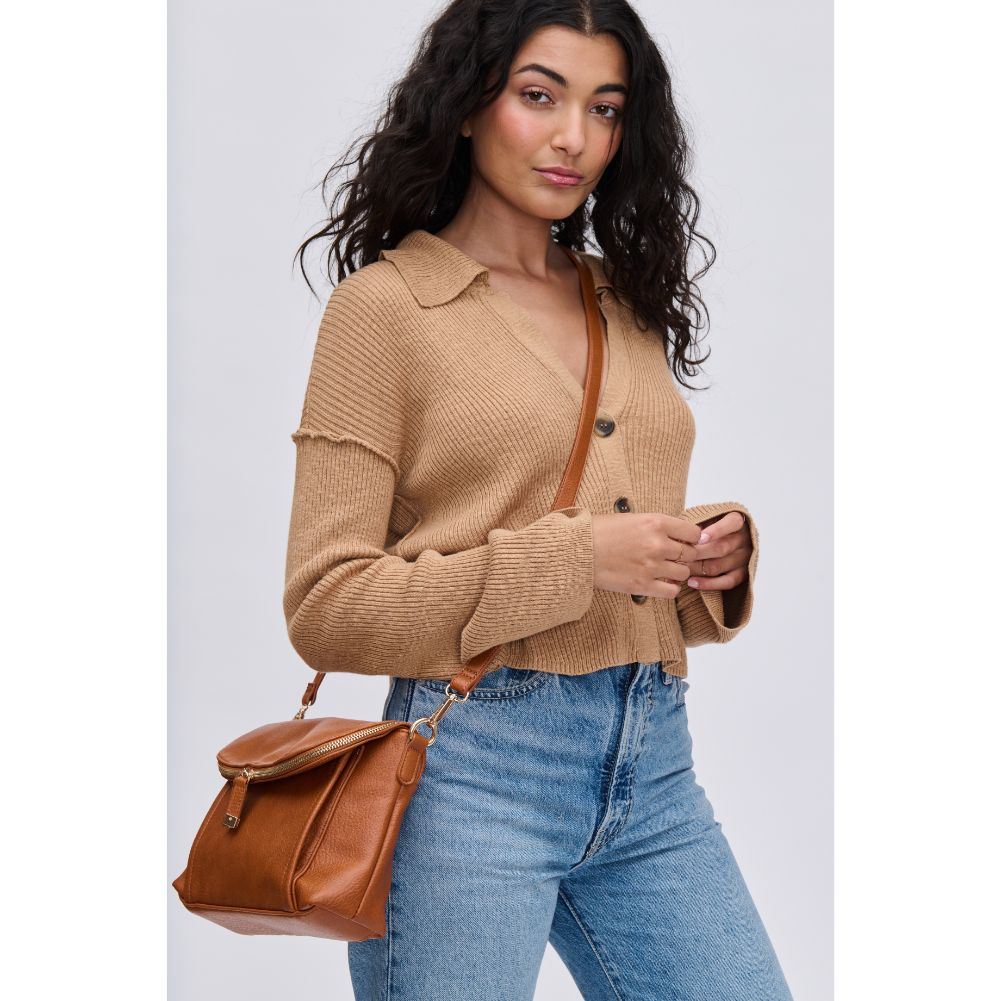 Woman wearing Tan Urban Expressions Iris Crossbody 840611116024 View 2 | Tan