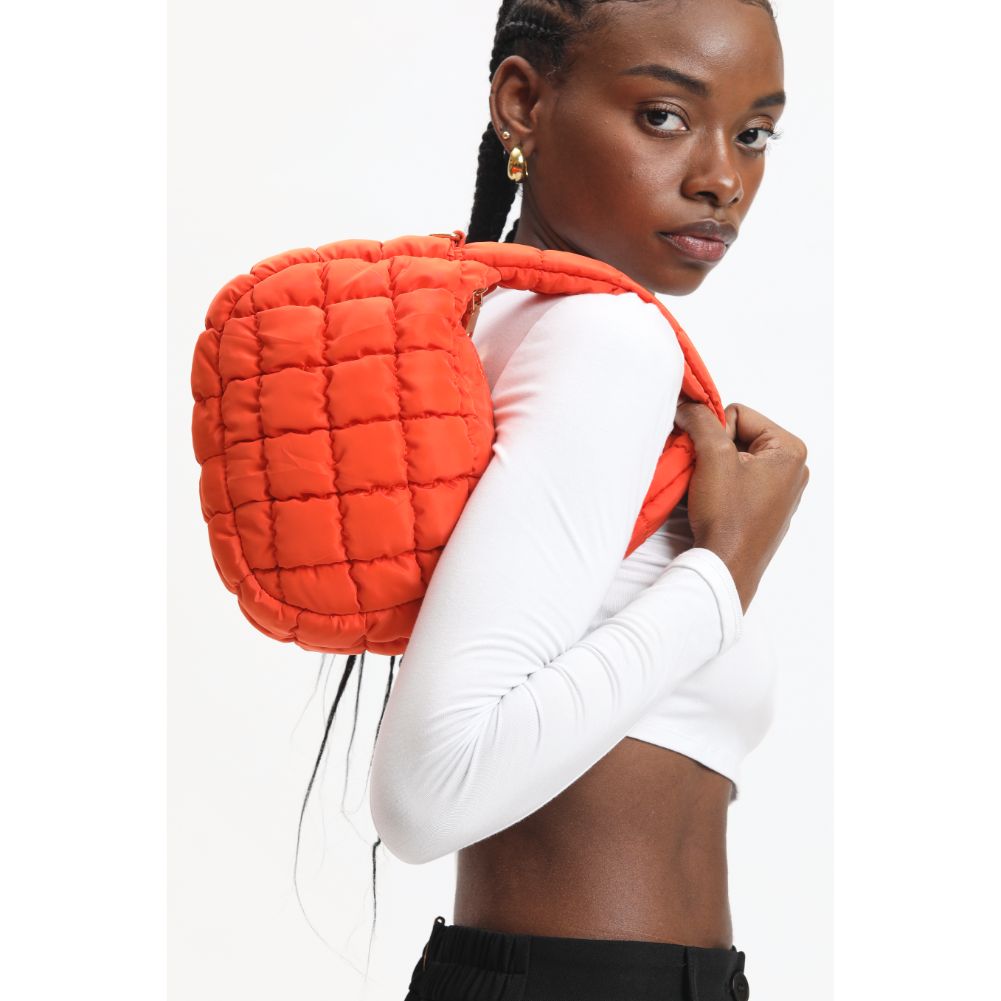 Woman wearing Tangerine Urban Expressions Leo Crossbody 840611121172 View 3 | Tangerine