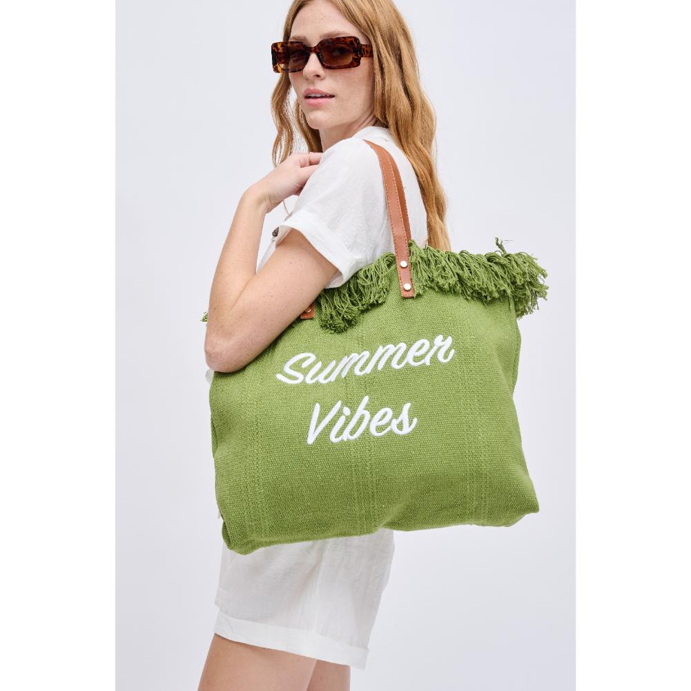 Woman wearing Sage Urban Expressions Summer Vibes Tote 840611127945 View 1 | Sage