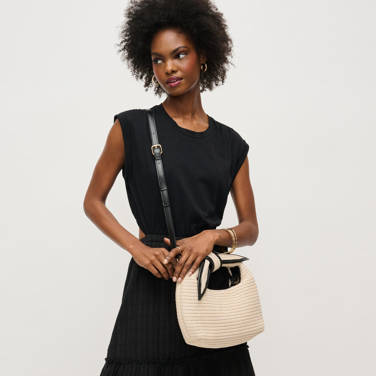 Woman wearing Ivory Black Urban Expressions Paloma Crossbody 840611147011 View 2 | Ivory Black