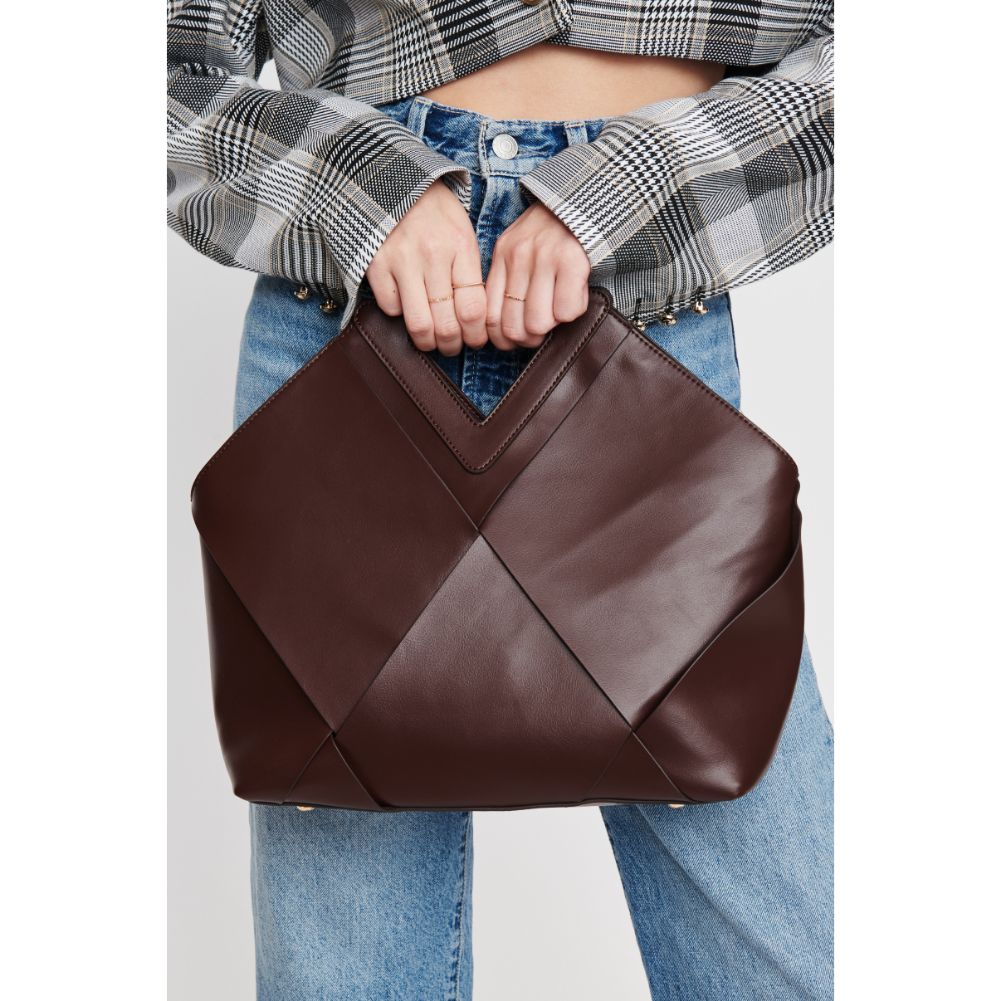 Woman wearing Chocolate Urban Expressions Athena Satchel 840611104205 View 4 | Chocolate