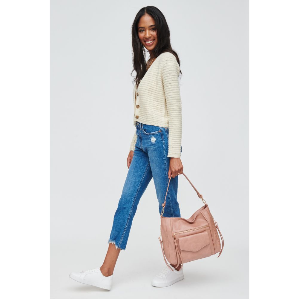 Woman wearing Blush Urban Expressions Brooke Hobo 840611108005 View 3 | Blush