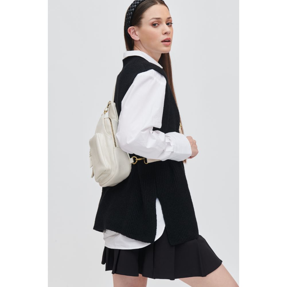 Woman wearing Ivory Urban Expressions Wendall Sling Backpack 840611107237 View 2 | Ivory