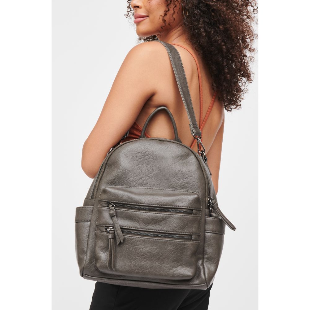 Woman wearing Gunmetal Urban Expressions Reva Backpack 840611185259 View 3 | Gunmetal