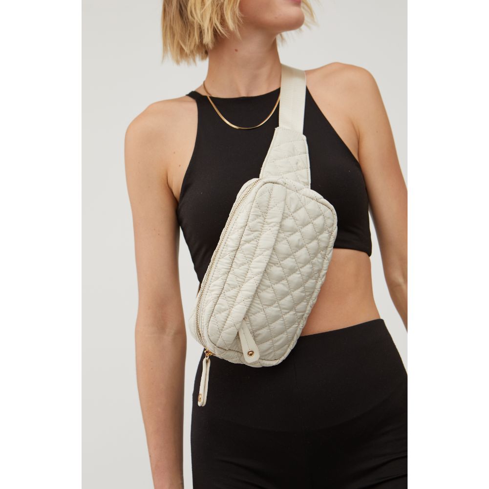 Woman wearing Off White Urban Expressions Teo - Quilted Nylon Belt Bag 840611114778 View 1 | Off White