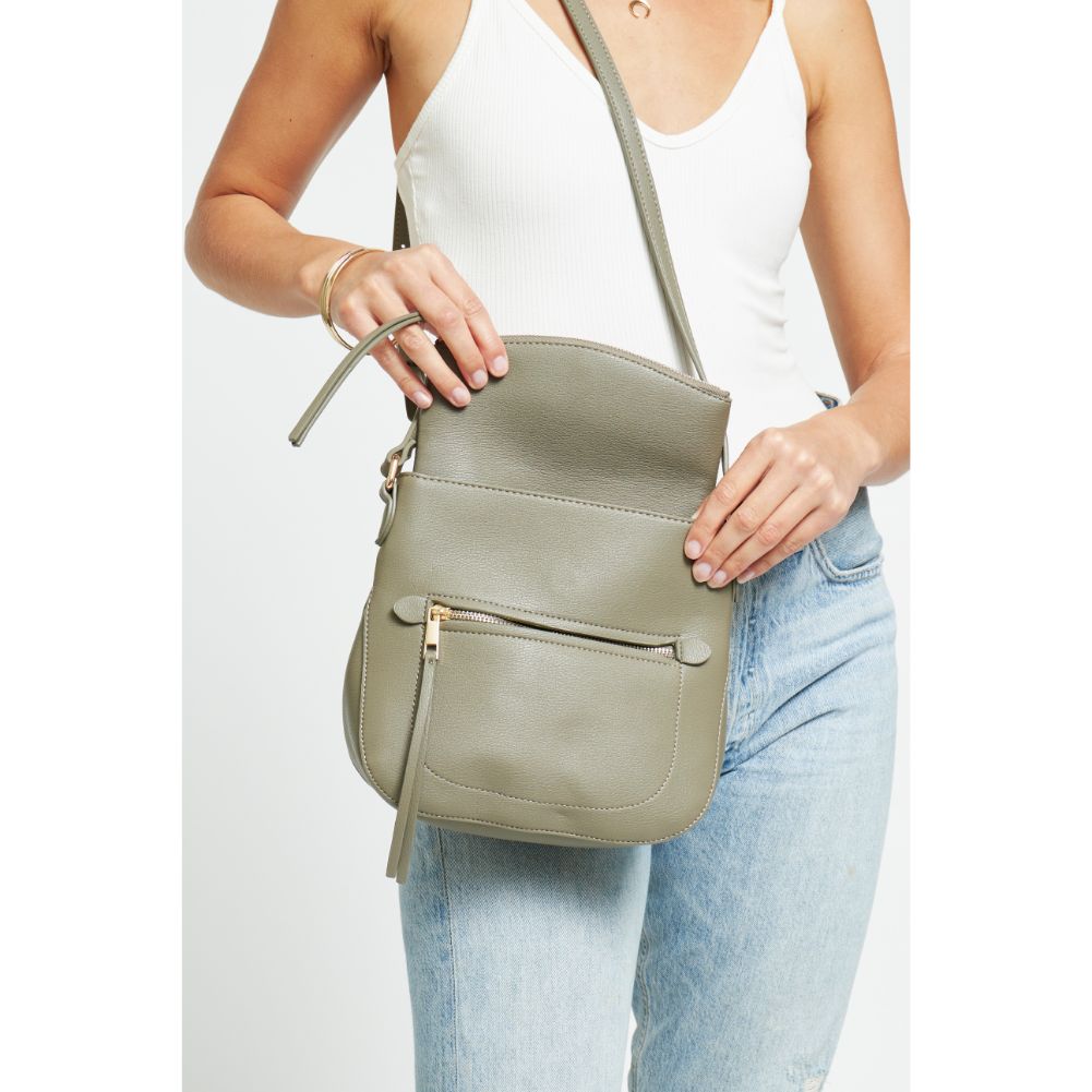 Woman wearing Light Olive Urban Expressions Jean Crossbody 840611177209 View 4 | Light Olive