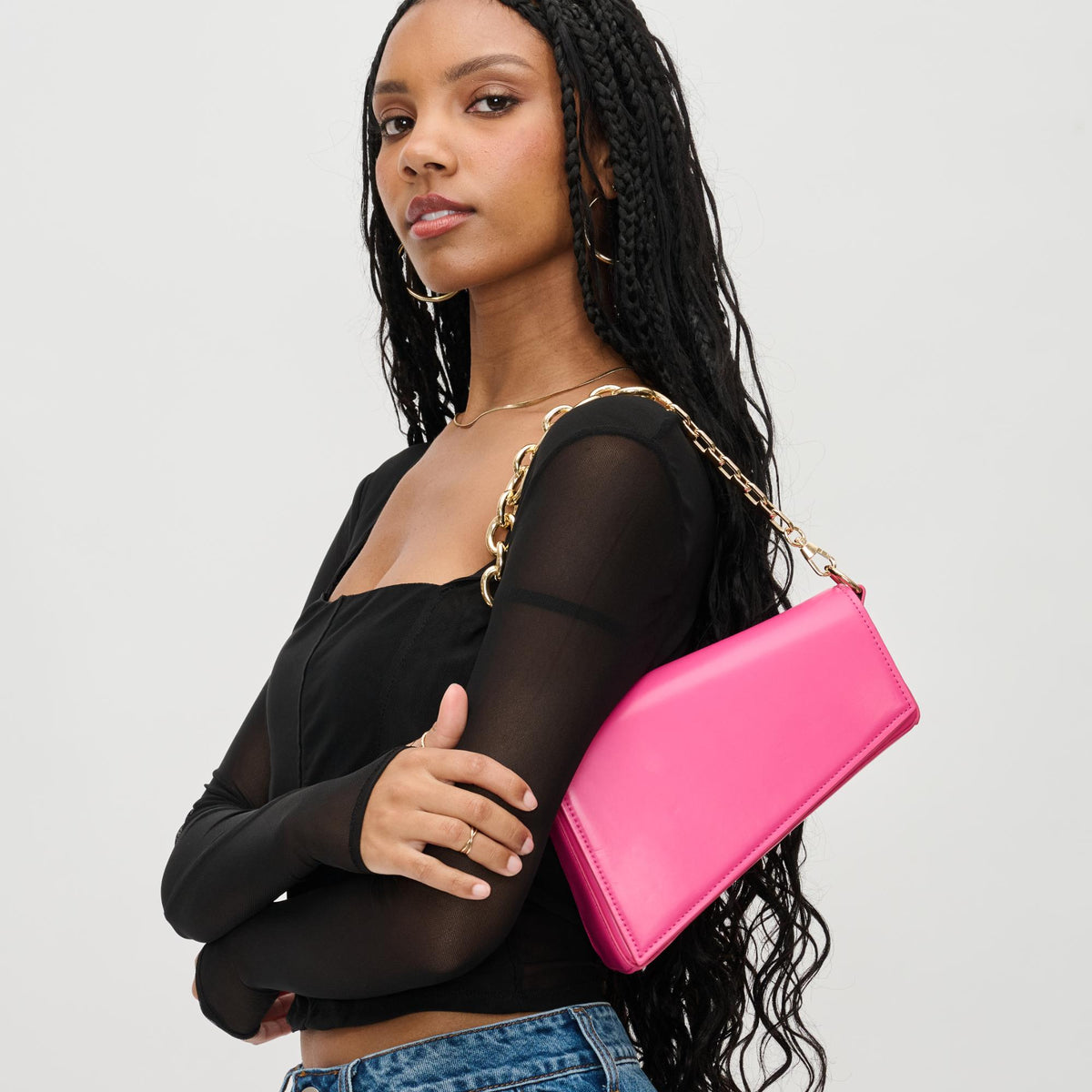 Woman wearing Hot Pink Urban Expressions Marla Crossbody 840611192394 View 3 | Hot Pink