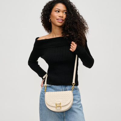 Woman wearing Oatmilk Urban Expressions Alise Crossbody 840611194015 View 1 | Oatmilk