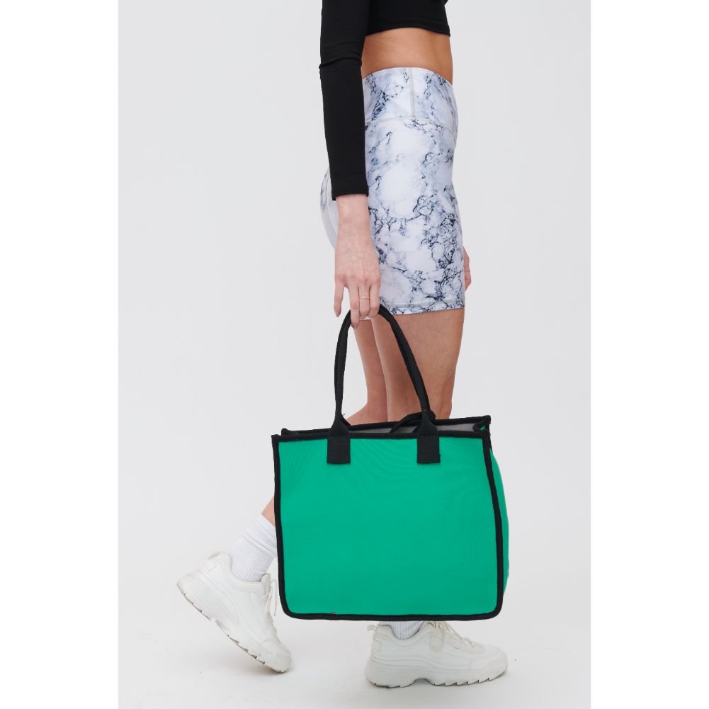 Woman wearing Green Black Urban Expressions Wade Tote 840611118158 View 3 | Green Black