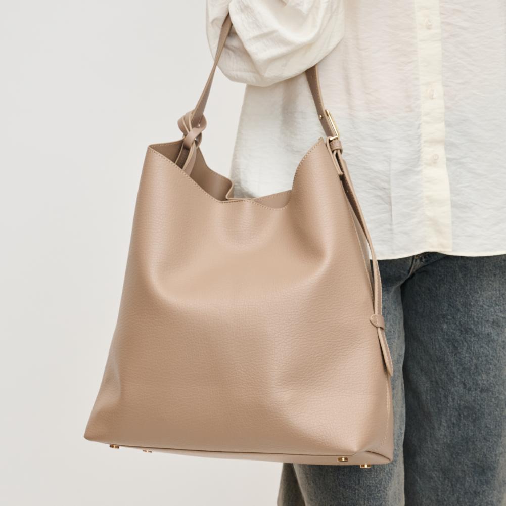 Woman wearing Taupe Urban Expressions Zelda Hobo 840611139207 View 1 | Taupe