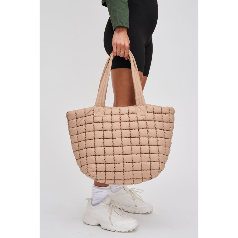 Woman wearing Nude Urban Expressions Breakaway - Puffer Tote 840611119858 View 3 | Nude