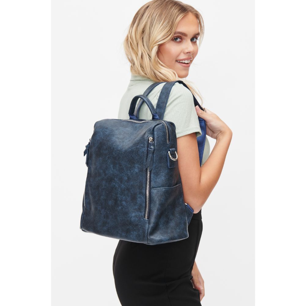 Woman wearing Denim Urban Expressions Edie Backpack 818209010283 View 2 | Denim