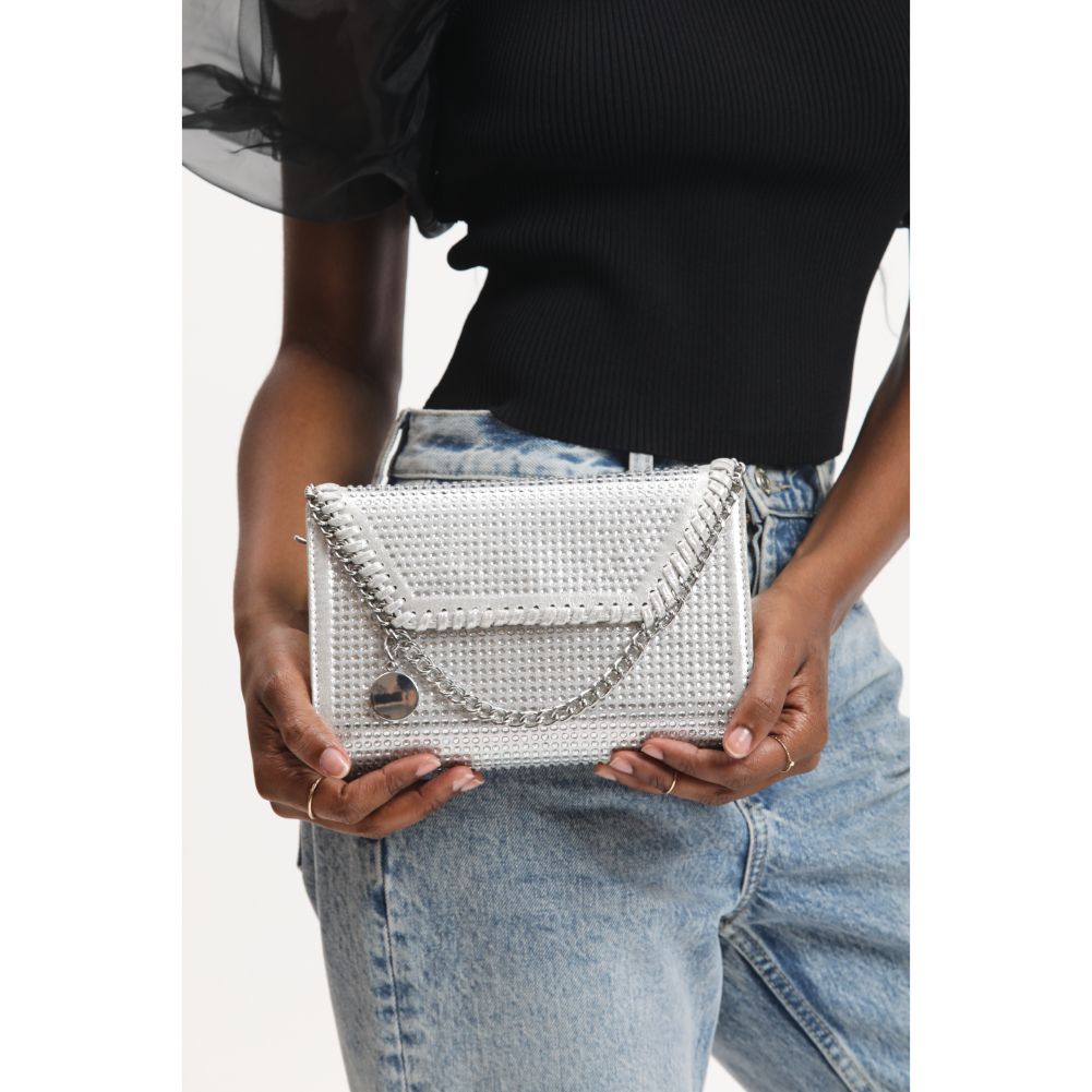 Woman wearing Silver Urban Expressions Gloria Crossbody 840611120748 View 1 | Silver