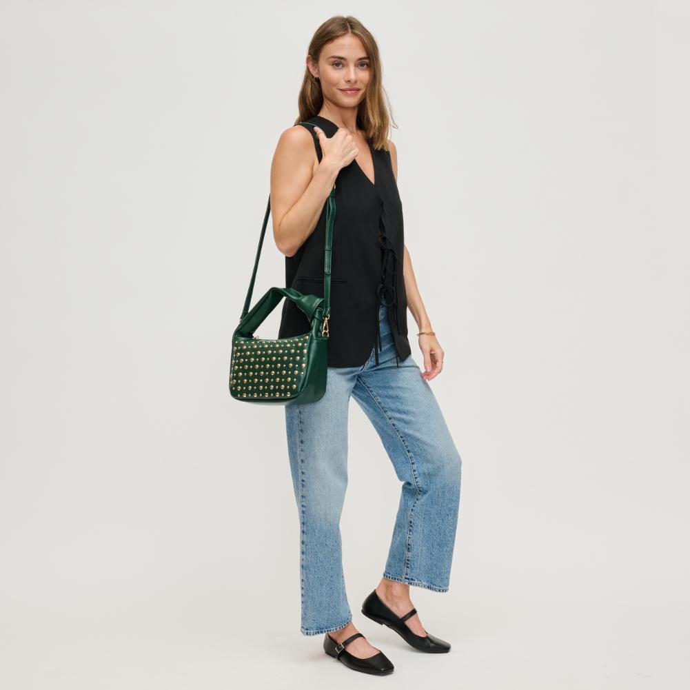 Woman wearing Forest Urban Expressions Lennox Crossbody 840611194190 View 3 | Forest