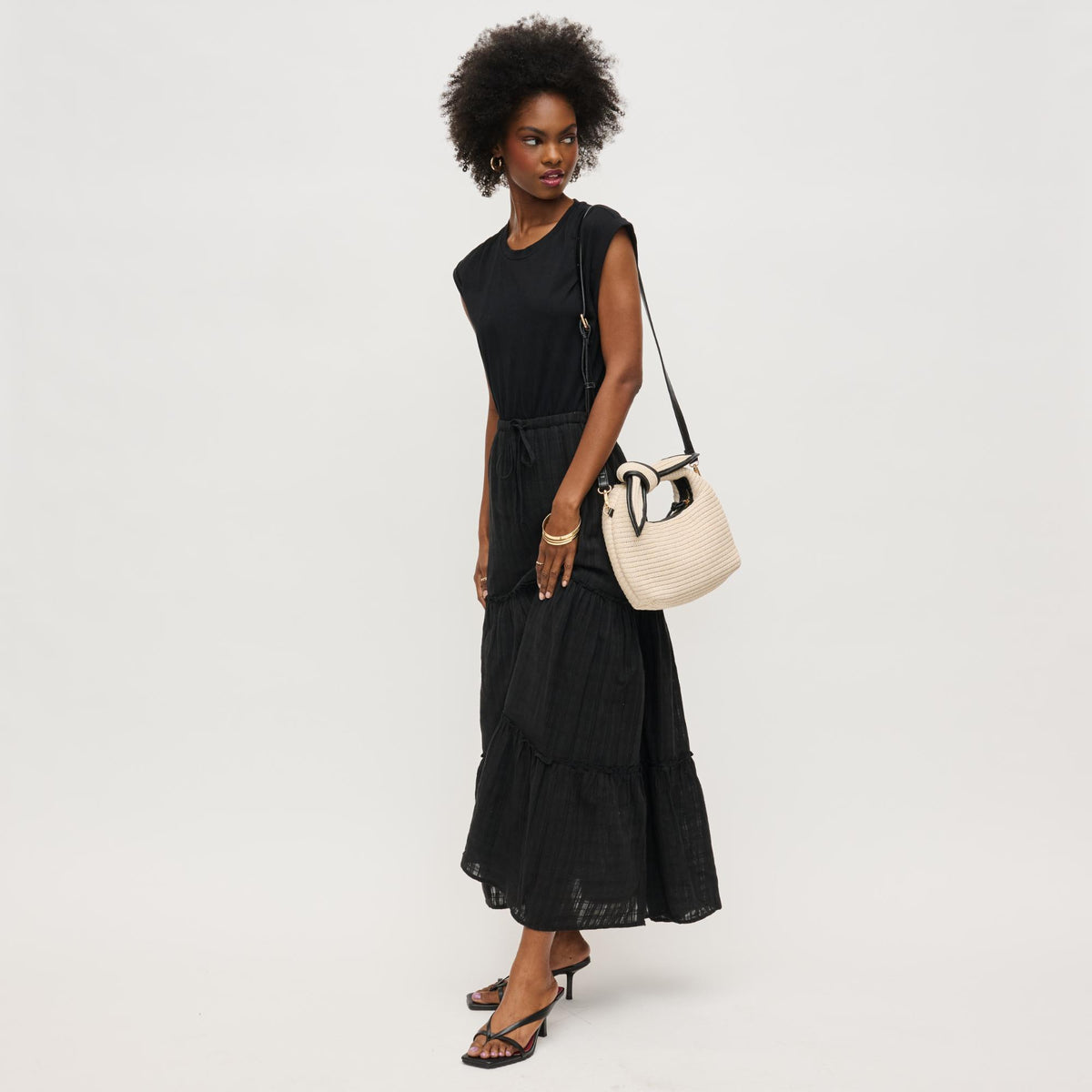 Woman wearing Ivory Black Urban Expressions Paloma Crossbody 840611147011 View 3 | Ivory Black