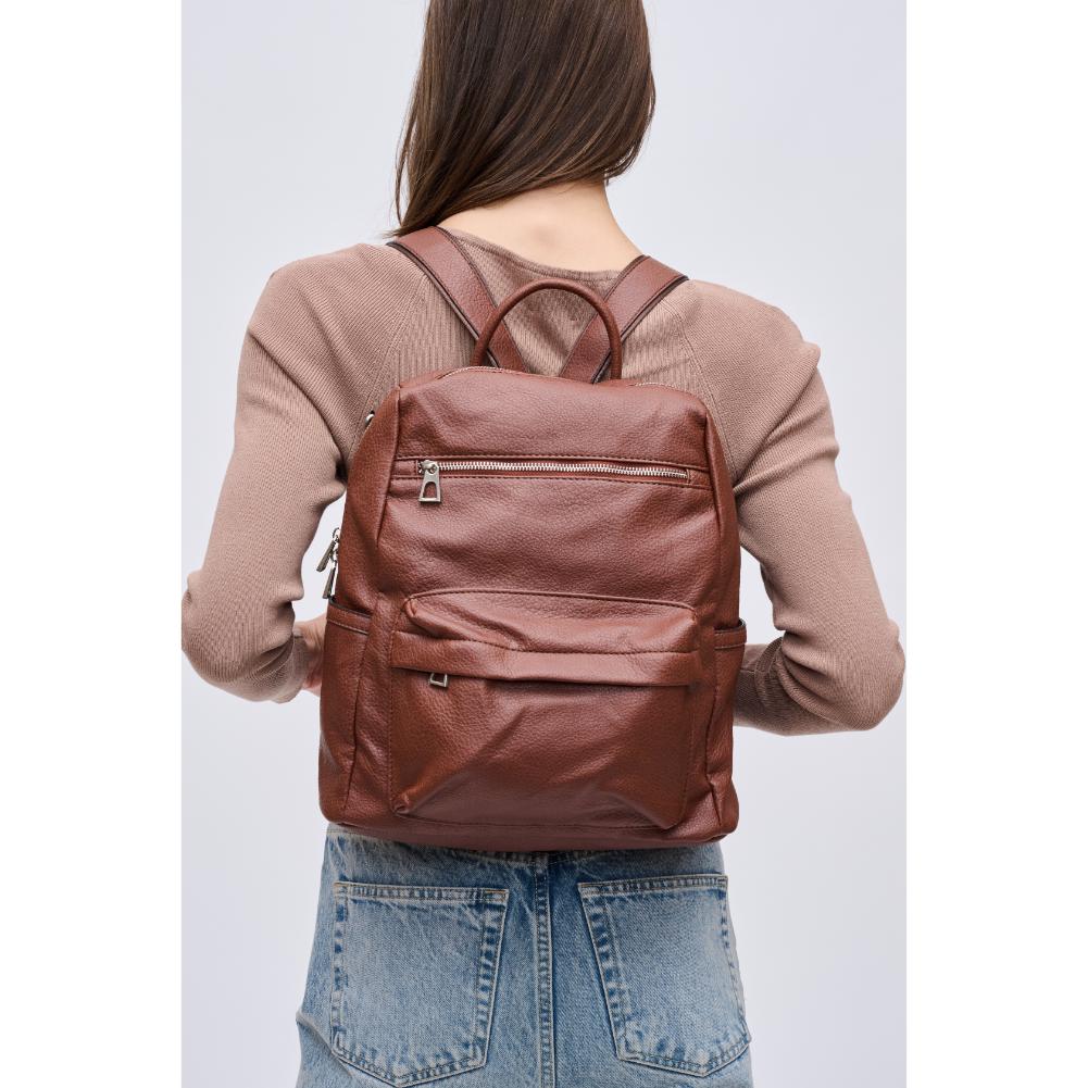 Woman wearing Brown Urban Expressions Galloway Backpack 840611118905 View 3 | Brown