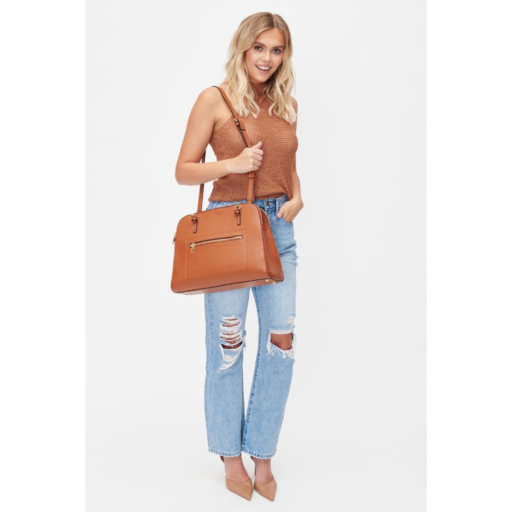 Woman wearing Tan Urban Expressions Laken Satchel 840611101389 View 3 | Tan