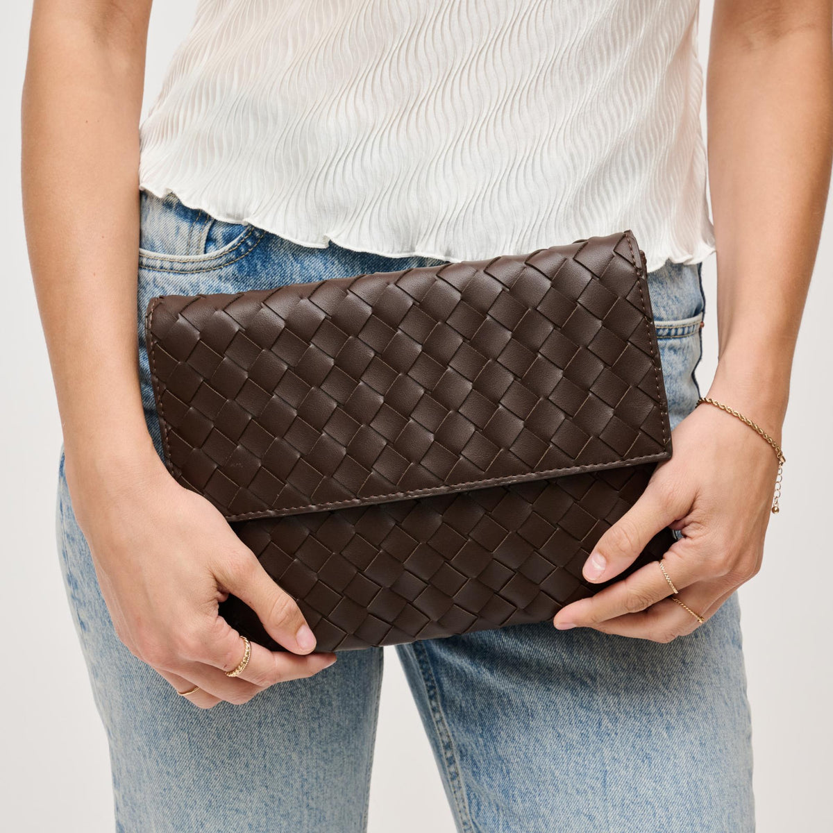 Woman wearing Espresso Urban Expressions Ivy Clutch 840611133304 View 4 | Espresso