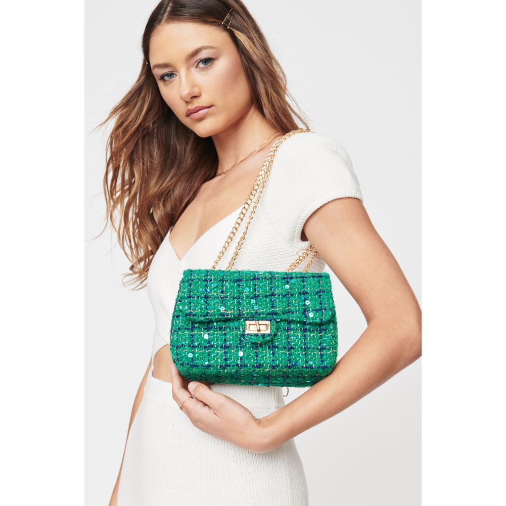 Woman wearing Emerald Urban Expressions Camille Tweed Crossbody 840611103154 View 1 | Emerald