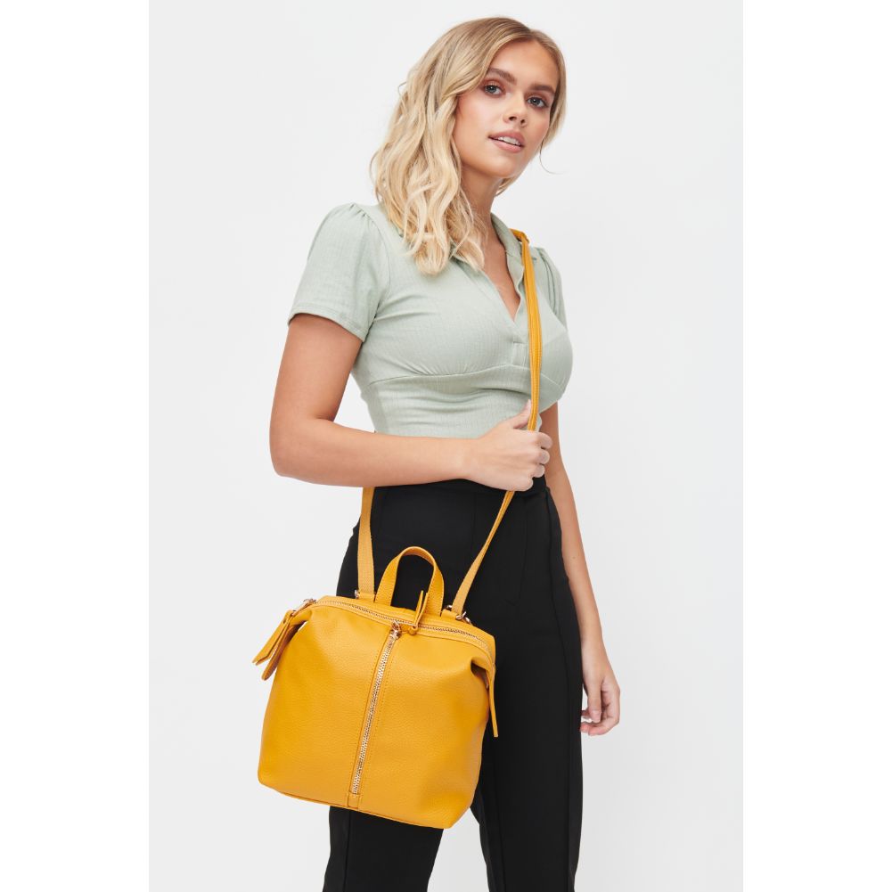 Woman wearing Mustard Urban Expressions Petit - Kenzie Backpack 840611101198 View 3 | Mustard