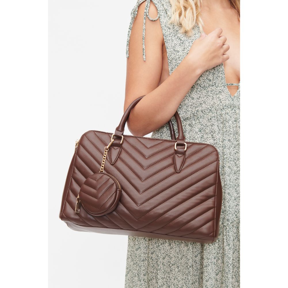 Woman wearing Chocolate Urban Expressions Amani Satchel 818209011730 View 1 | Chocolate