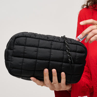 Woman wearing Black Urban Expressions Cloud Nine - Quilted Puffer Nylon Cosmetic Pouch 840611123480 View 1 | Black