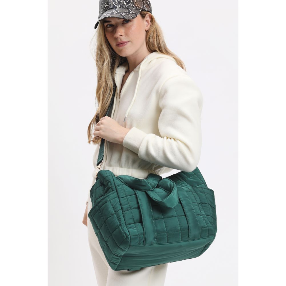 Woman wearing Emerald Urban Expressions August - Quilted Nylon Tote 840611114471 View 3 | Emerald