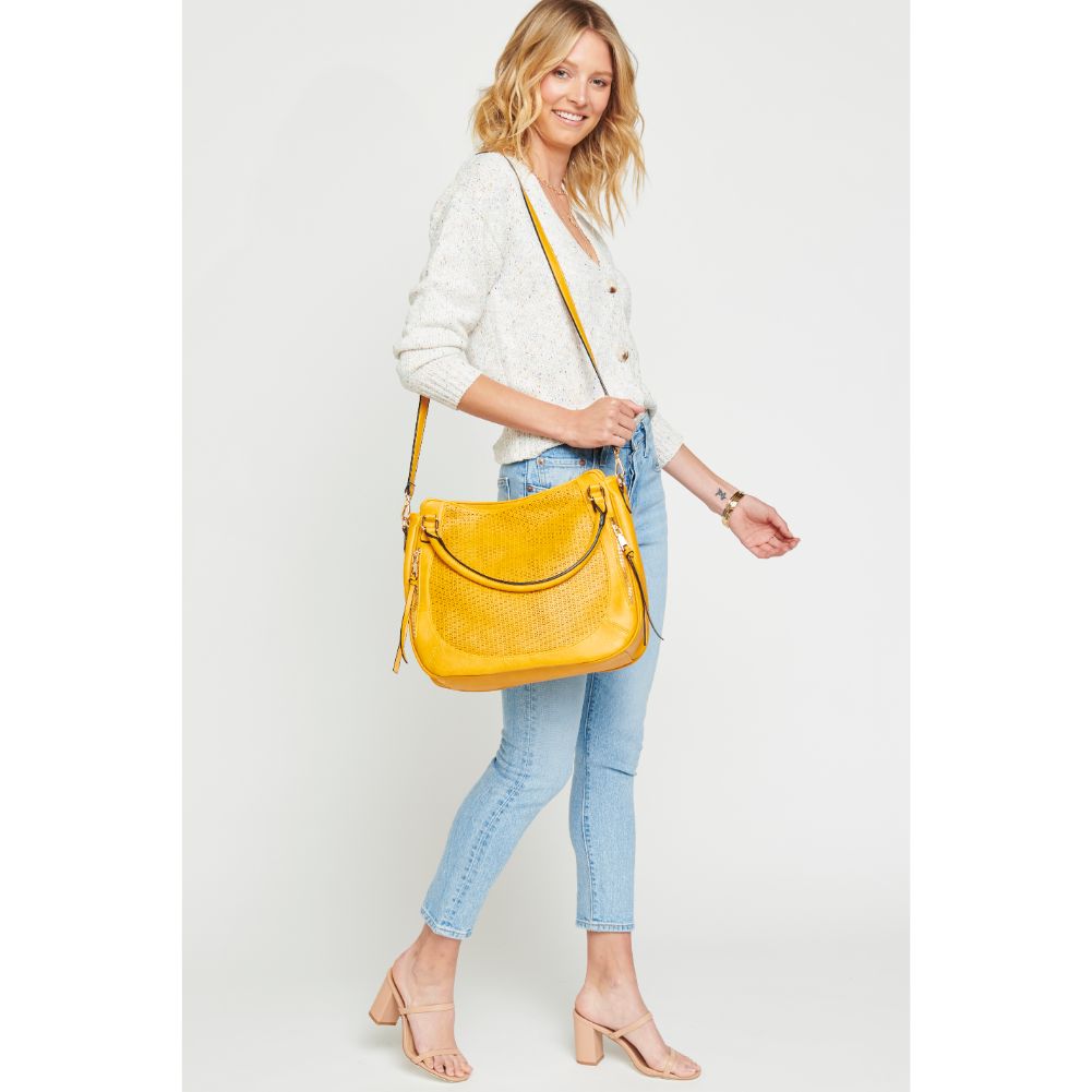 Woman wearing Mustard Urban Expressions Angelica Hobo 840611173720 View 3 | Mustard